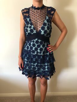 Self Portrait Flower Appique Dress Navy Size 8 for rent on The Volte - image 3