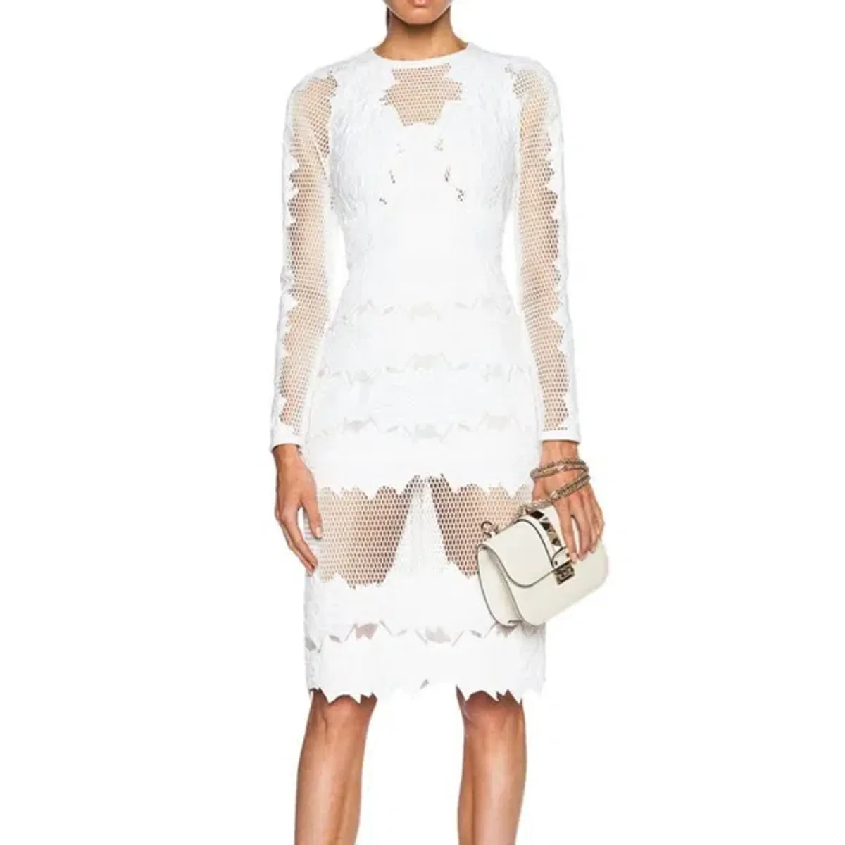 Jonathan Simkhai Burnout Brocade Long Sleeve Dress White Size 8 for rent on The Volte - main image