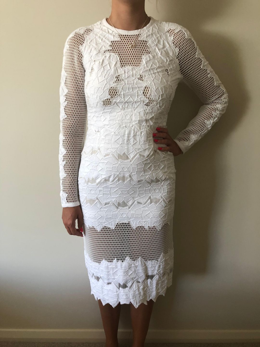 Jonathan Simkhai Burnout Brocade Long Sleeve Dress White Size 8 for rent on The Volte - main image