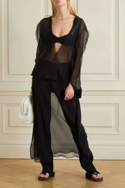Christopher Esber Ruffled Silk Georgette Maxi Dress in Black Size AU 4 for rent on The Volte - image 2