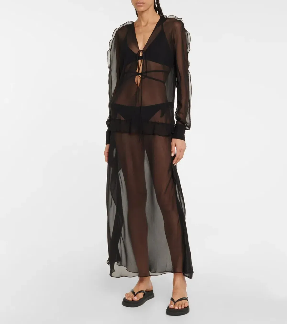Christopher Esber Ruffled Silk Georgette Maxi Dress in Black Size AU 4 for rent on The Volte - main image