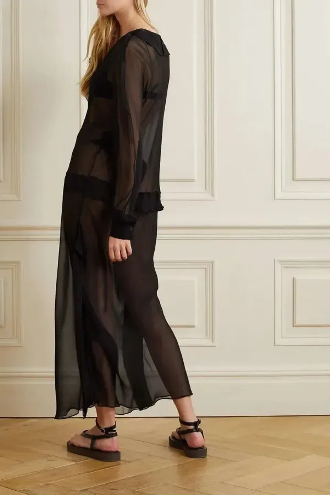 Christopher Esber Ruffled Silk Georgette Maxi Dress in Black Size AU 4 for rent on The Volte - main image