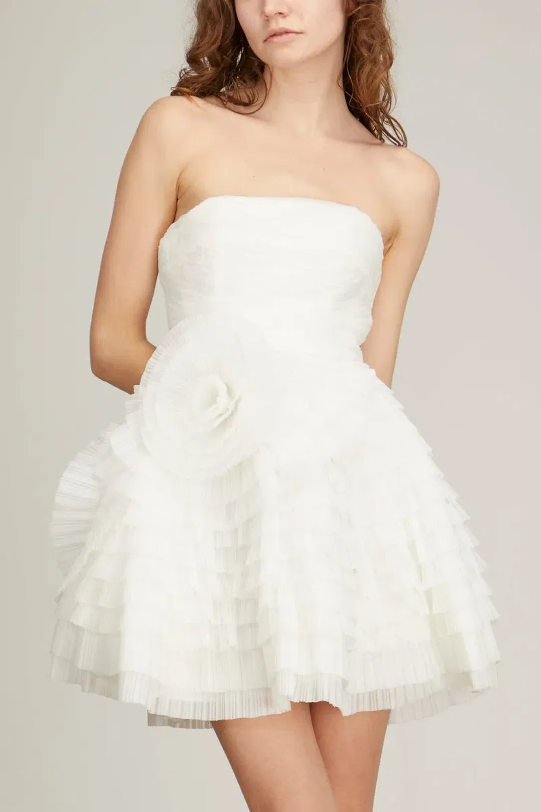 Aje Expressive Pleated Mini Dress Ivory Size 8 for rent on The Volte - main image