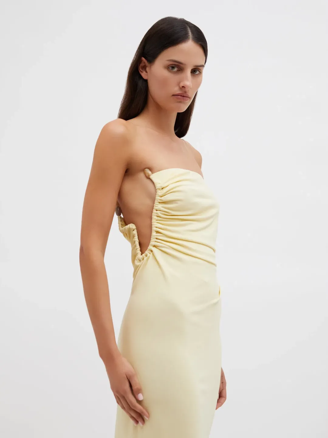 Christopher Esber Odessa Arced Side Strapless Gown Butter Size 6 for rent on The Volte - main image