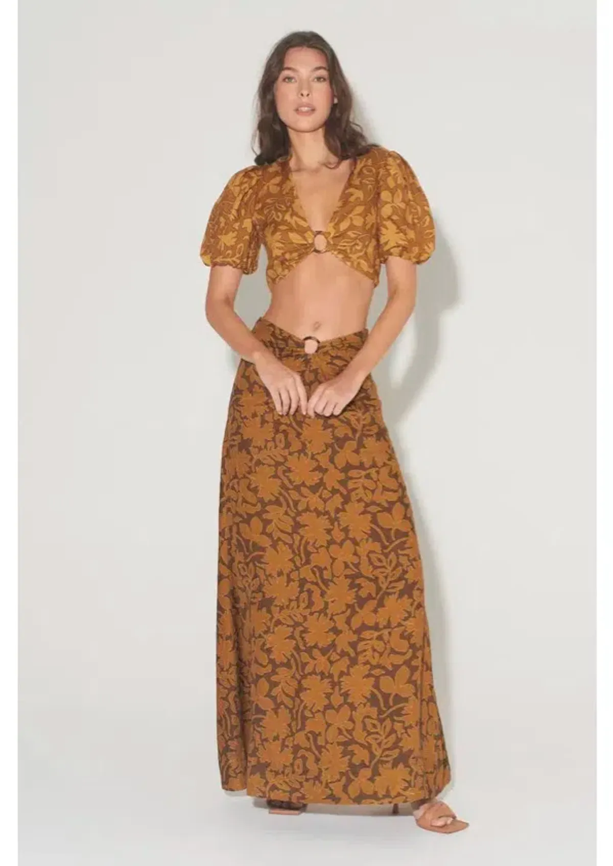  Hansel And Gretel Greer Top And Freya Skirt Set In Gold Leaf Size Xs / Au 6 for rent on The Volte - main image