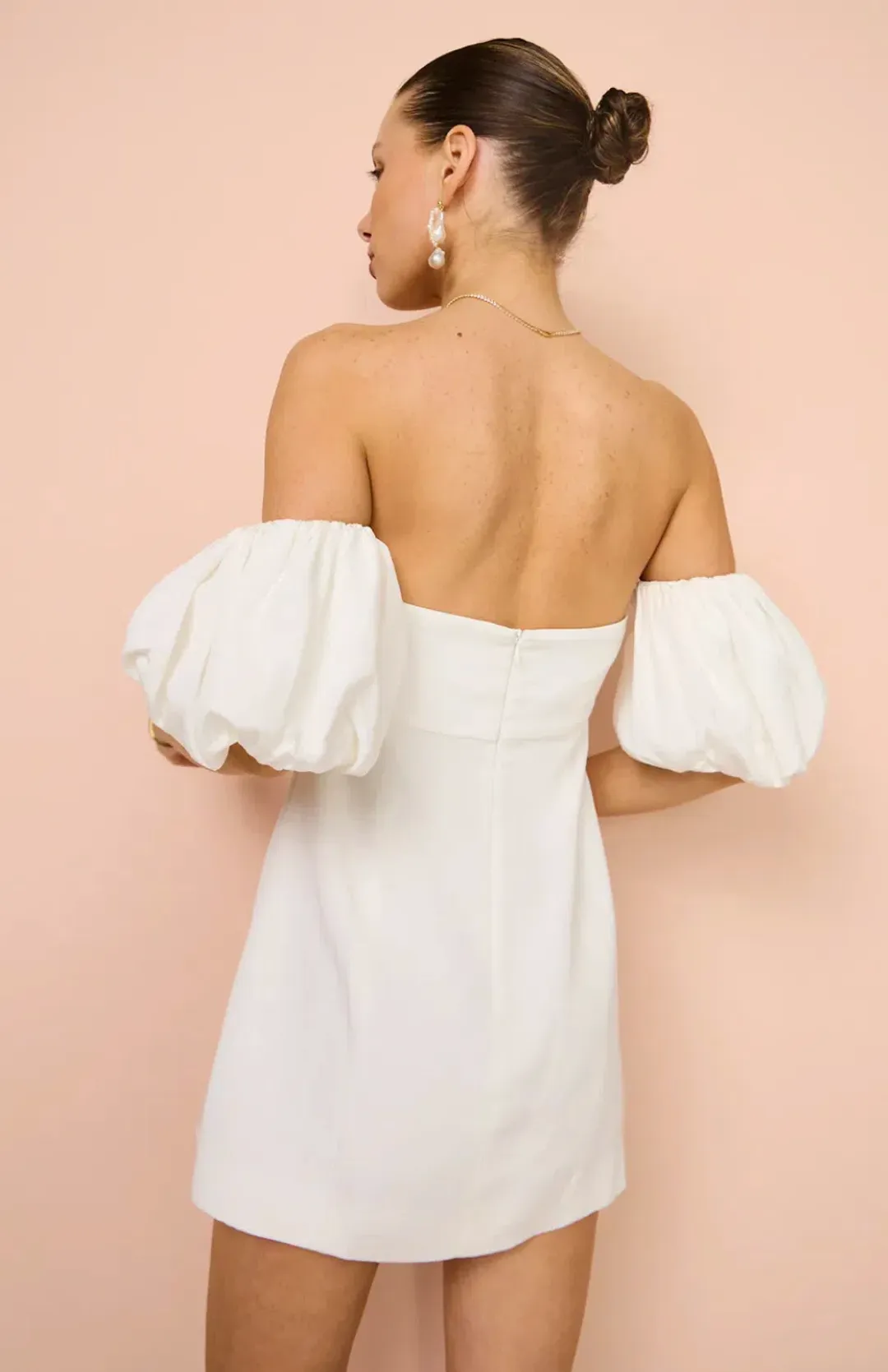 Shona Joy La Lune Otto Puff Sleeve Mini Dress in Ivory Size 6 for rent on The Volte - main image