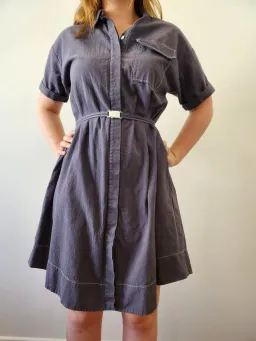 Cue Button Up Dress with Belt Navy Size 8 for rent on The Volte - image 1