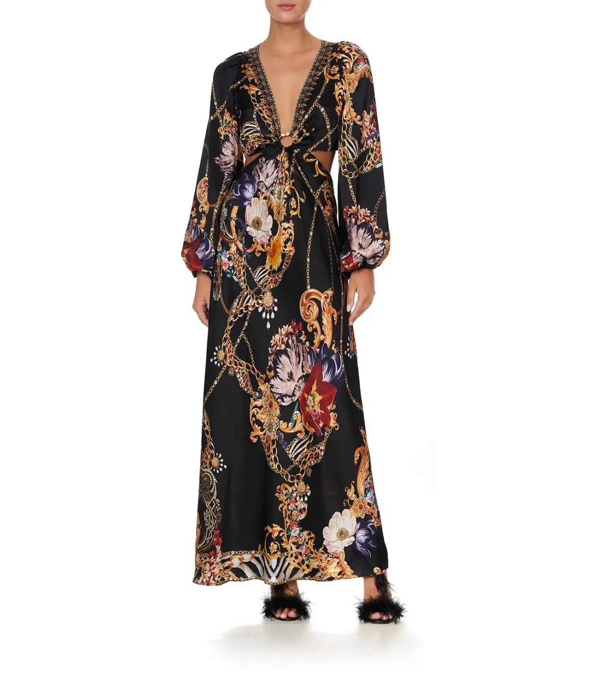 Camilla A Night In The 90s U-Ring Cut-Out Dress Black Print Size 10 for rent on The Volte - main image