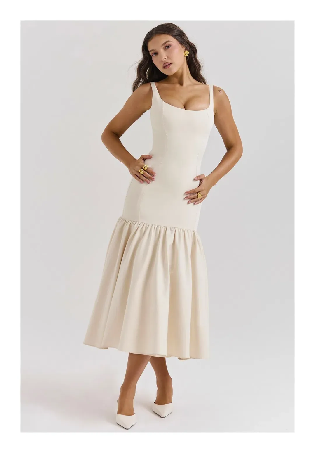 House Of CB Amore Vintage Cream Dropped Waist Midi Dress Cream Size XS / AU 6 for rent on The Volte - main image