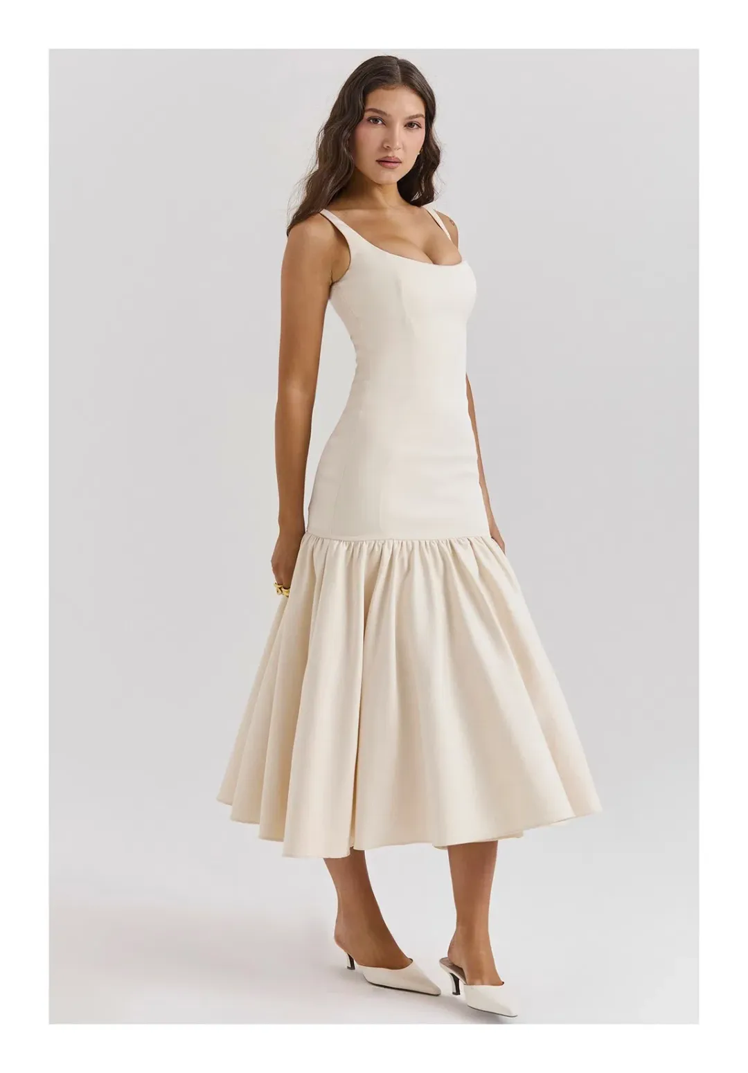 House Of CB Amore Vintage Cream Dropped Waist Midi Dress Cream Size XS / AU 6 for rent on The Volte - main image