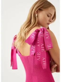 Aje Amber Knit Tie Shoulder Mini Dress Pink Size AU 10 for rent on The Volte - image 2