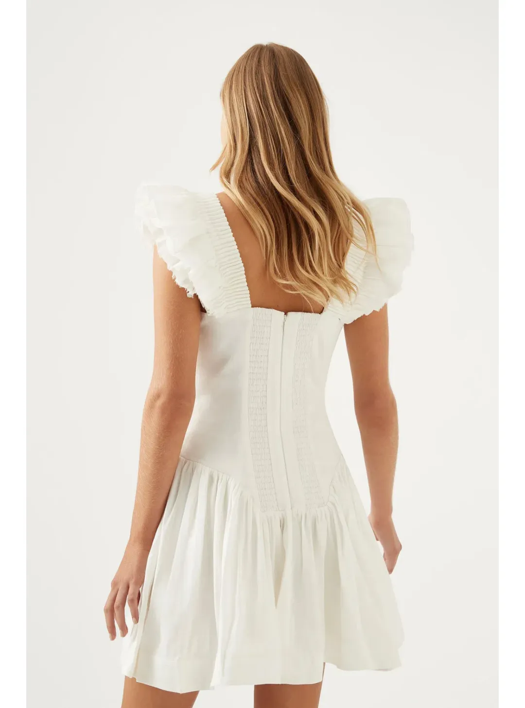 Aje Simone Frill Sleeve Dress Ivory Size AU 6 for rent on The Volte - main image