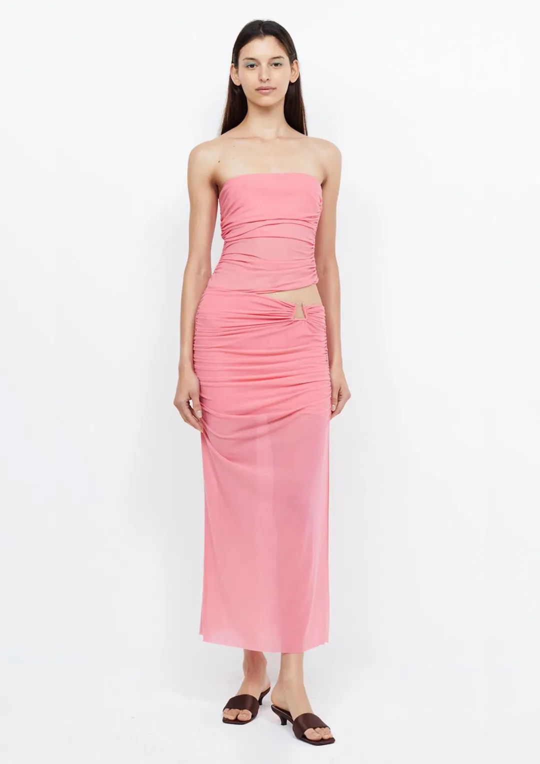 Bec & Bridge Iona Strapless Midi Dress in Grapefruit Pink Size AU 8 for rent on The Volte - main image