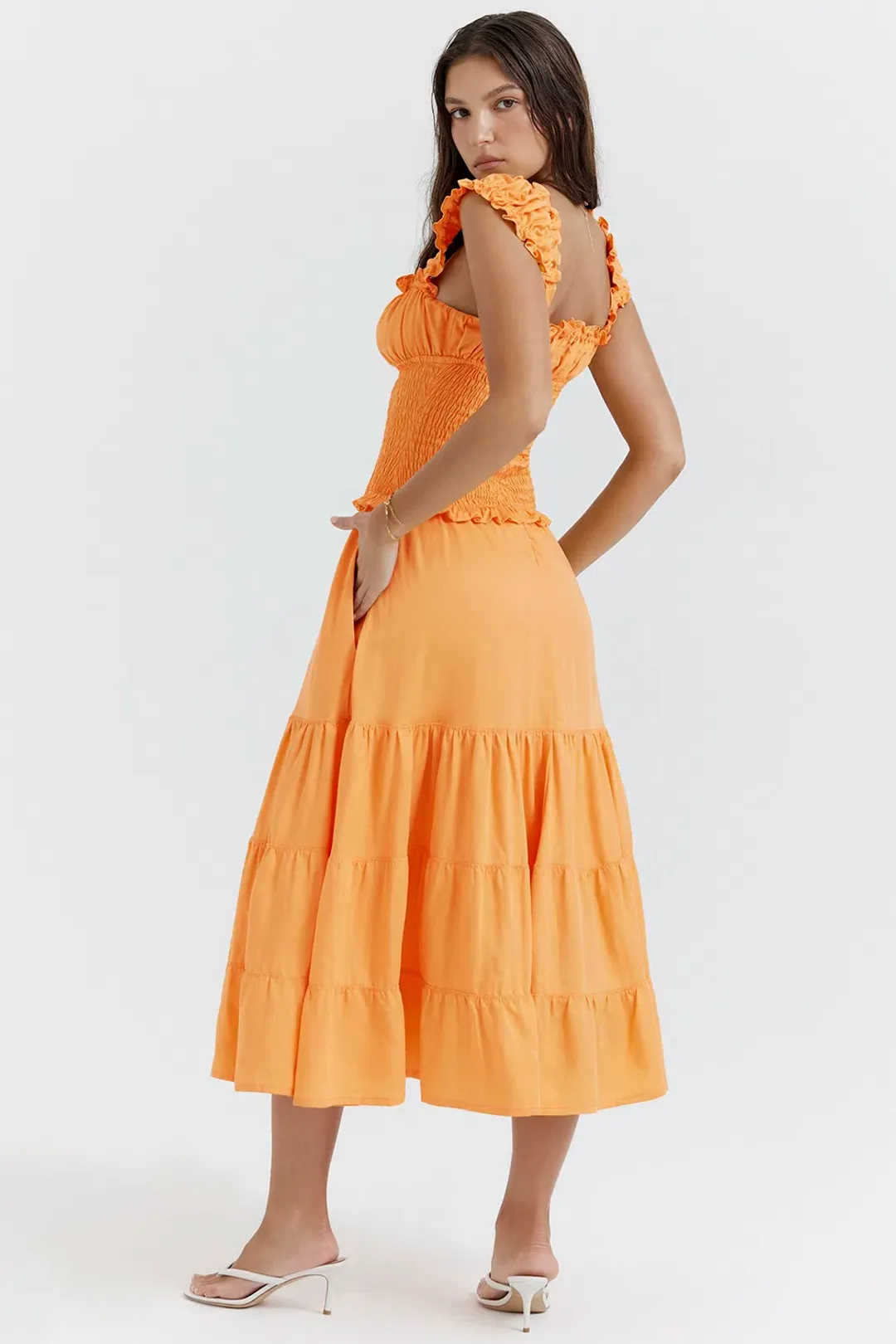 House Of CB Phedra Shirred Sundress Apricot SIze 8 for rent on The Volte - main image
