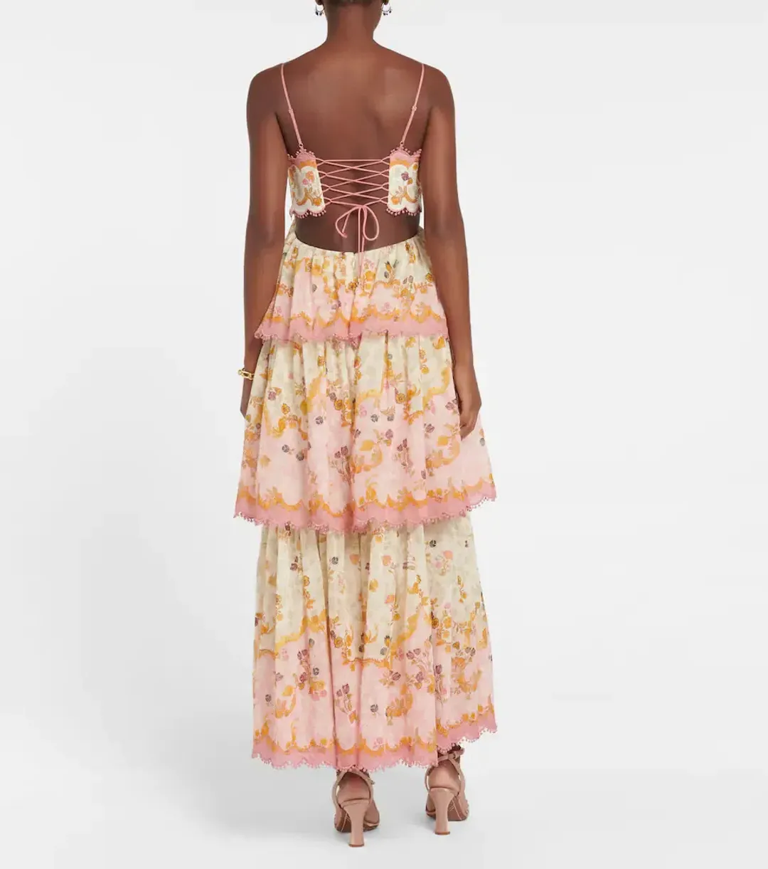 Zimmermann Laurel Frill Gown Pink Green Floral Size 0 / AU 8 for rent on The Volte - main image