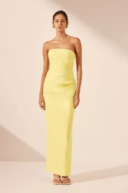 Shona Joy Lani Strapless Draped Maxi Dress Lemon Size 10 for rent on The Volte - image 1