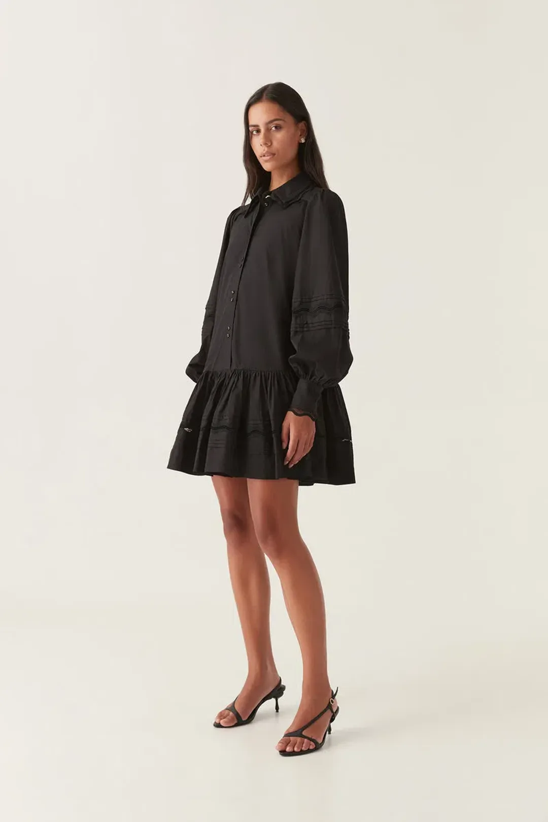 Aje Reva Wave Trim Mini Dress Black Size 8  for rent on The Volte - main image