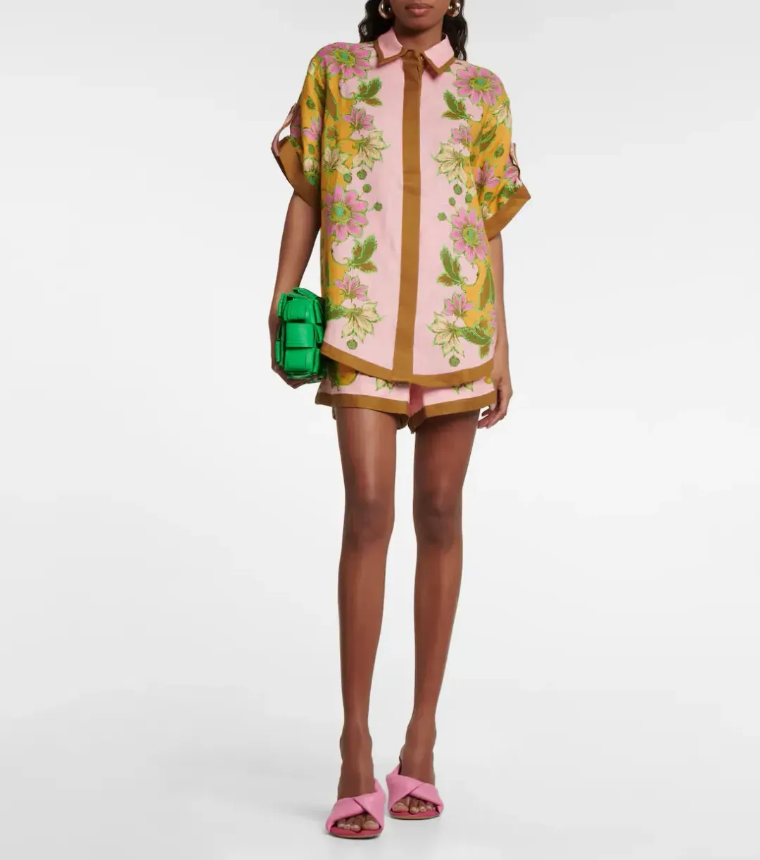 Alemais Winnie Shirt Size 6 and Short Size 10 Set Floral Spliced Pink for rent on The Volte - main image