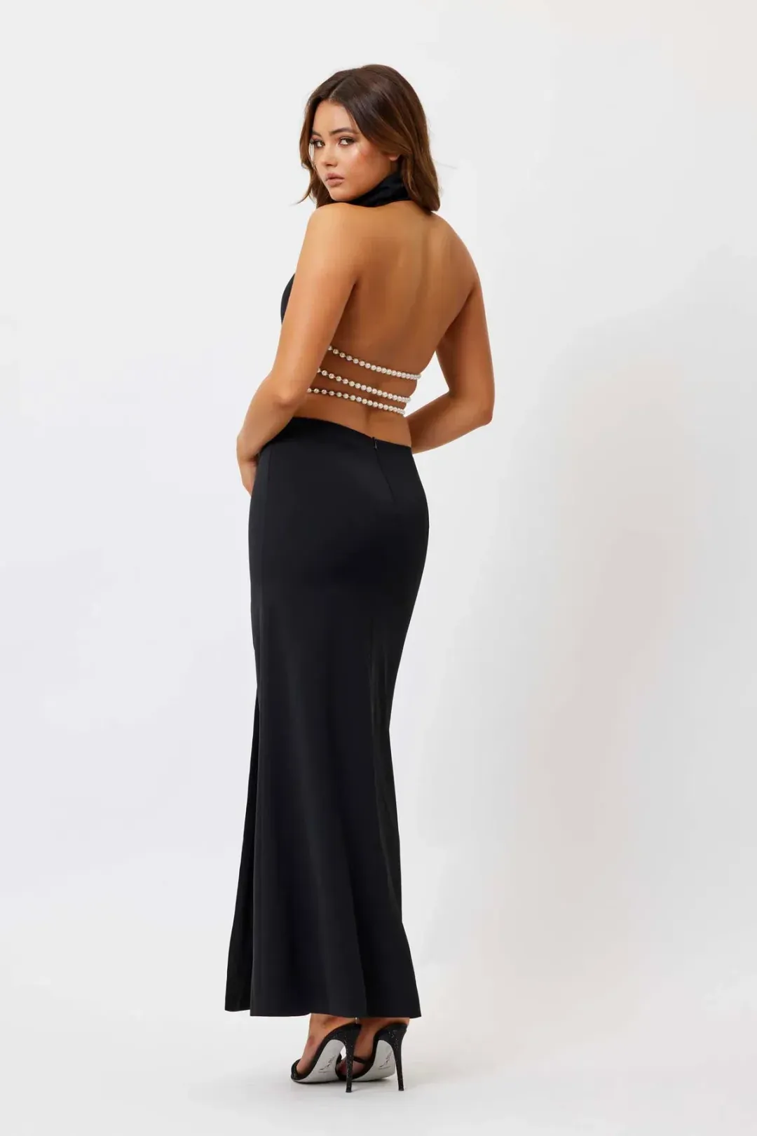 Bianca And Bridgett Sara Backless Pearl Maxi Dress Black Size 6 for rent on The Volte - main image