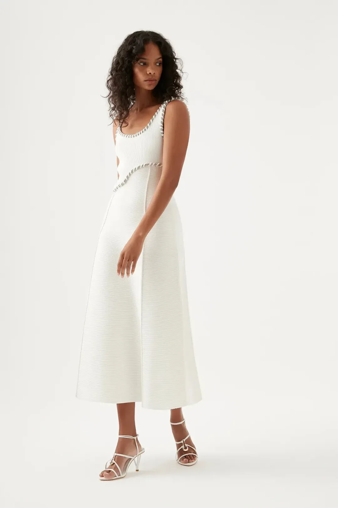 Aje Carve Abstract Knit Midi Dress Ivory Size M / AU 10 for rent on The Volte - main image