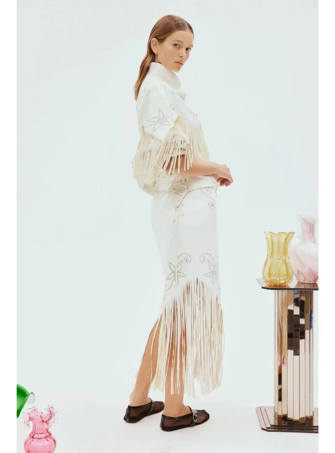 Alemais Barbara Fringe Jacket Cream Size AU 10 for rent on The Volte - main image