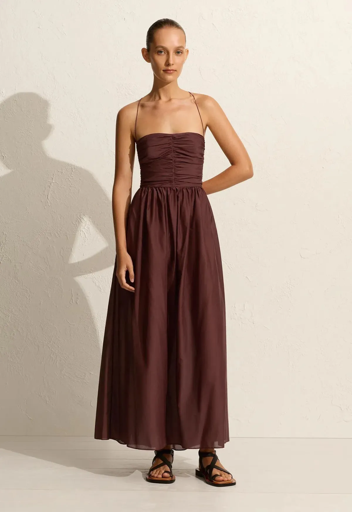 Matteau Gathered Lace Up Dress Brown Size 1/ AU 6 for rent on The Volte - main image
