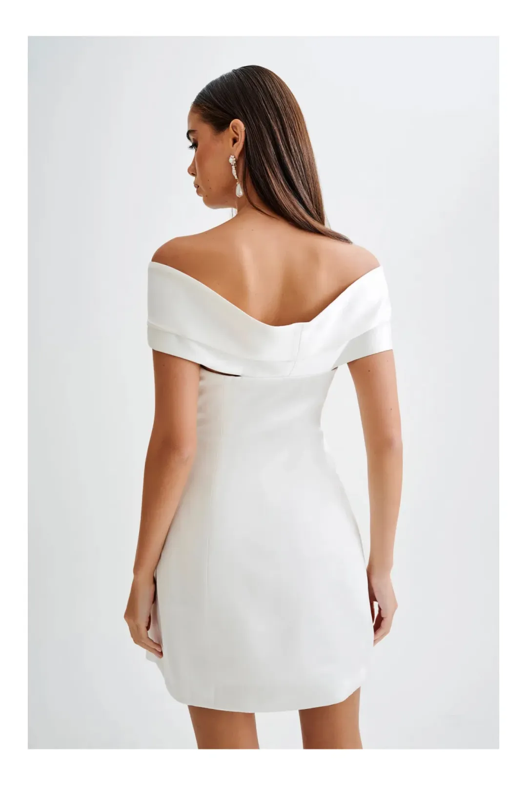 Meshki Evita Satin Off Shoulder Mini Dress White Size 8 for rent on The Volte - main image