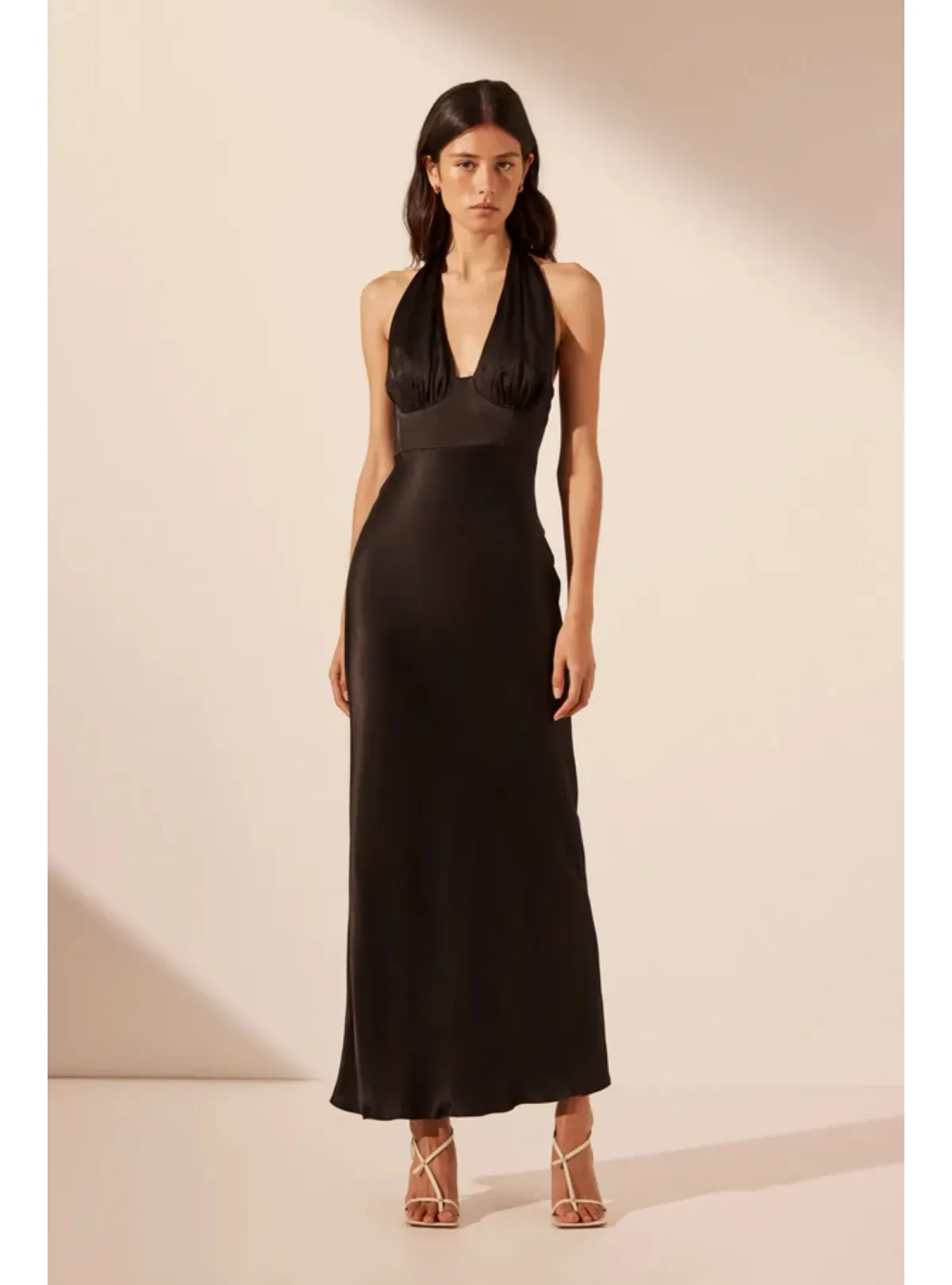 Shona Joy La Lune Plunged Halter Midi Dress Black Size AU 14 for rent on The Volte - main image