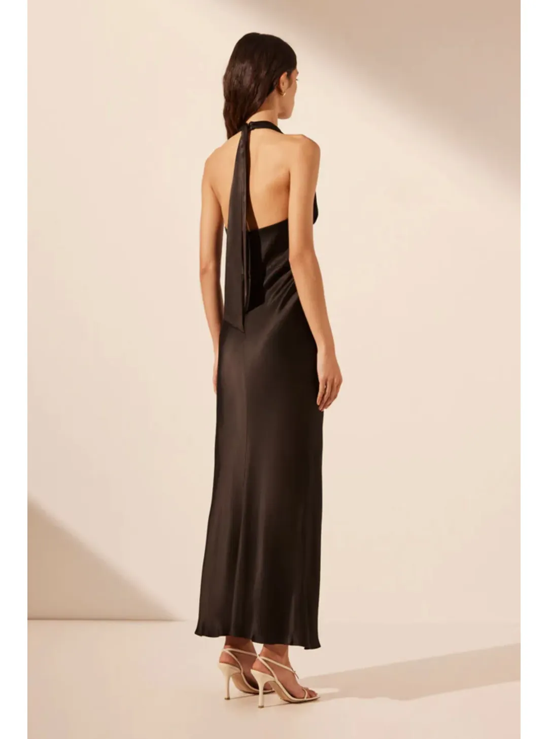 Shona Joy La Lune Plunged Halter Midi Dress Black Size AU 14 for rent on The Volte - main image