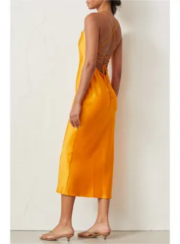 Bec & Bridge Seraphine Lace Up Midi Dress Orange Size AU 10 for rent on The Volte - image 2
