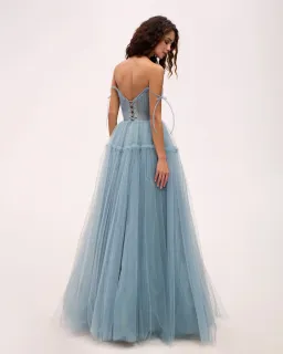 Milla Ocean Wave Tie-straps Tulle Prom Dress Blue Size M / AU 10 for rent on The Volte - image 2