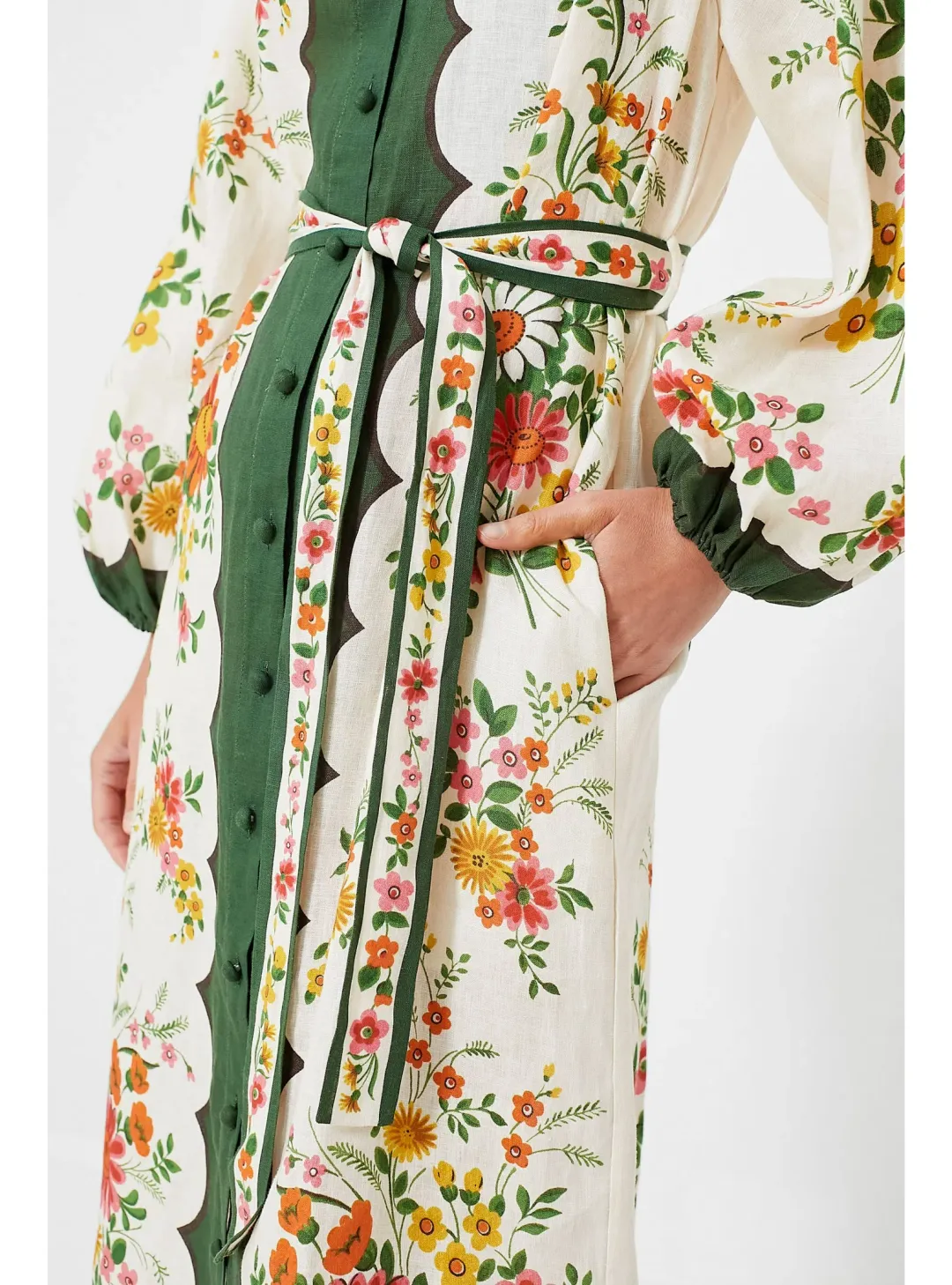 Alemais Elisabetta Belted Linen Midi Shirt Dress Floral Print Size AU 8 for rent on The Volte - main image