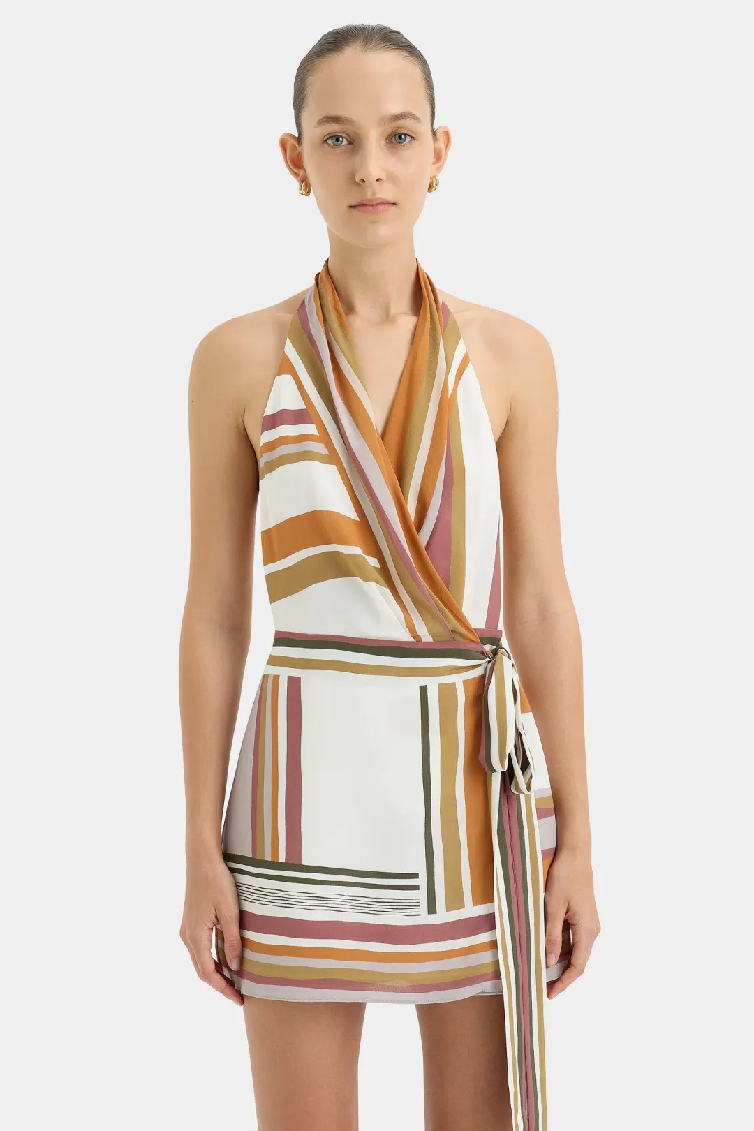 Sir the Label Caprera Wrap Halter Mini Dress Milazzo Stripe Size 6 for rent on The Volte - main image