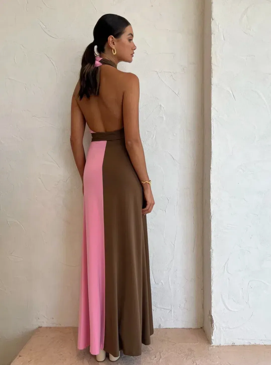 Hansen and Gretel Tempest Halter Wrap Dress in Carob/Pink Size S / AU 8 for rent on The Volte - main image