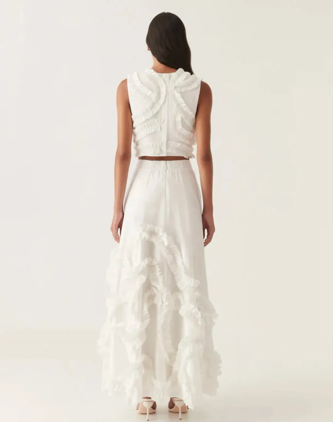 Aje Aurelia Frill Shell Top and Kendra Frill Maxi Skirt Set Ivory Size 10 for rent on The Volte - main image