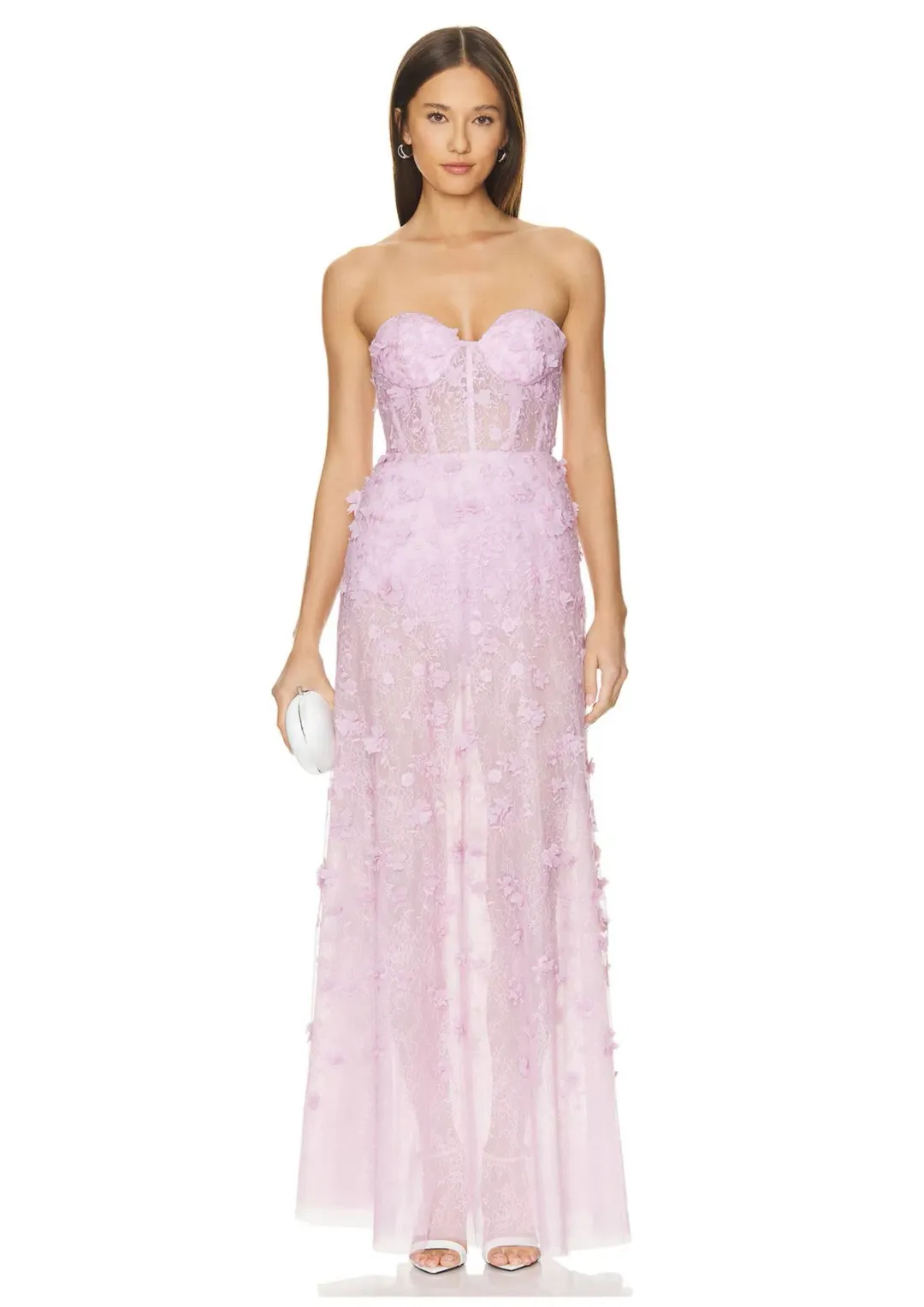 BCBGMAXAZRIA Poppy Strapless Floral Applique Gown Lilac Size 8 for rent on The Volte - main image