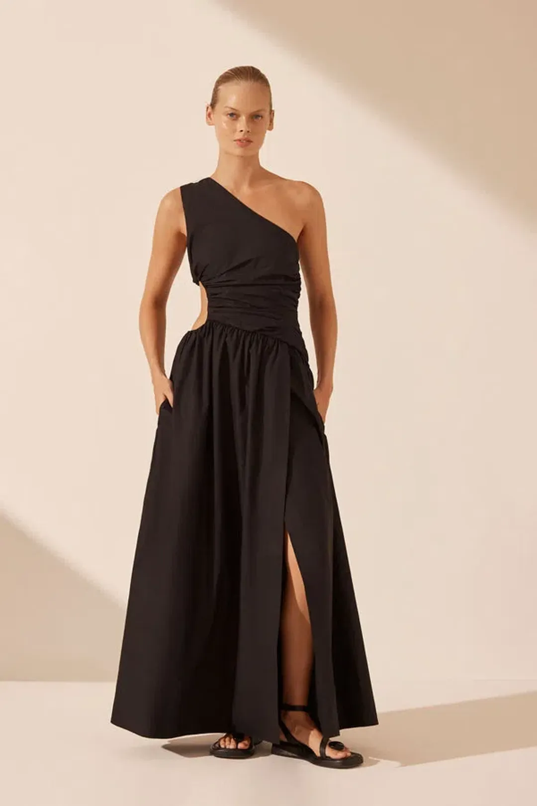 Shona Joy Josephine Asymmetrical Cut Out Maxi Dress in Black Size 8 for rent on The Volte - main image