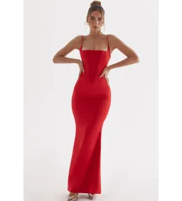 House of CB Olivette Red Rose Satin Corset Maxi Dress Red Size 12 for rent on The Volte - image 1