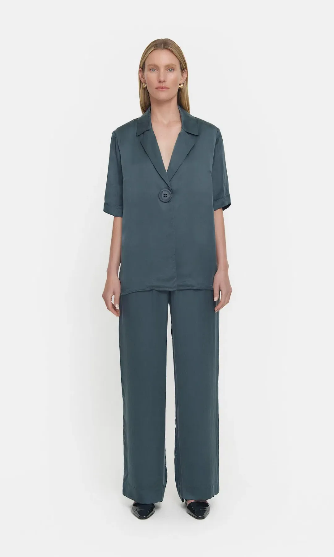 Viktoria and Woods Chorus Shirt Size 1 and Pilot Pants Size 2 Set Deep Petrol for rent on The Volte - main image