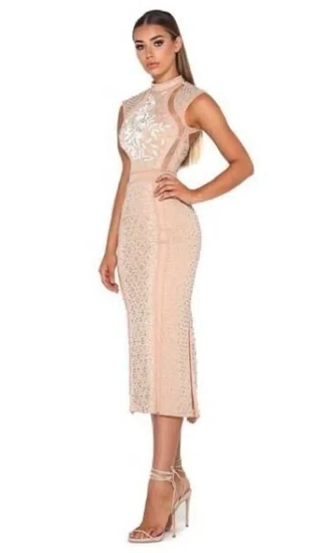 Portia And Scarlett Balmain Beaded Gown Blush Size 6 for rent on The Volte - main image