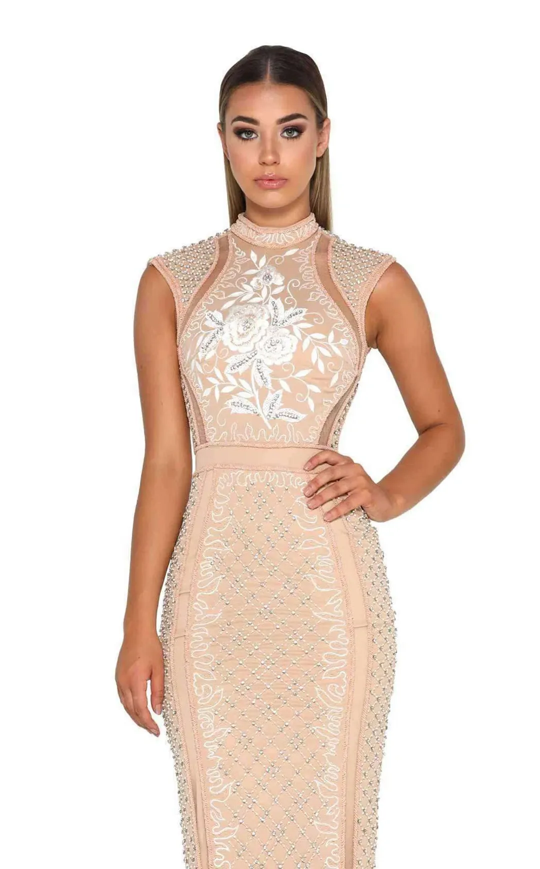 Portia And Scarlett Balmain Beaded Gown Blush Size 6 for rent on The Volte - main image