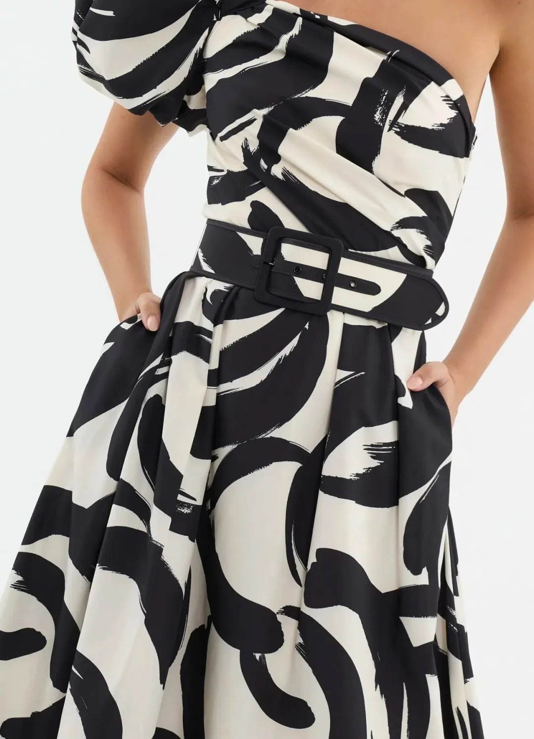 Rebecca Vallance Pompidou One Shoulder Midi Dress Print Size 10  for rent on The Volte - main image