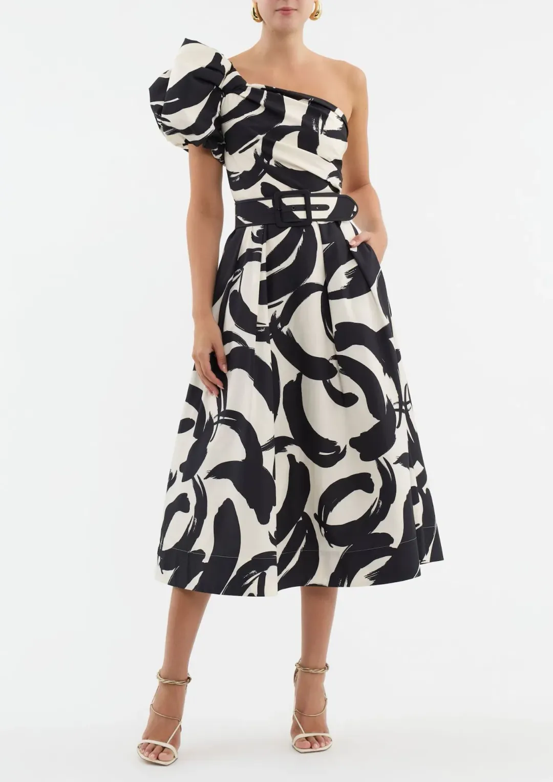 Rebecca Vallance Pompidou One Shoulder Midi Dress Print Size 10  for rent on The Volte - main image