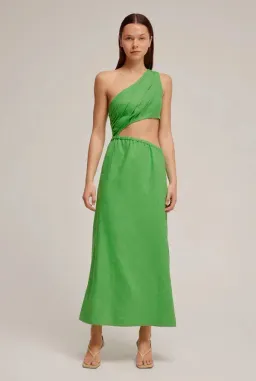 Venroy The Draped One Shoulder Cut Out Midi Dress in Vibrant Green Size M / AU 10 for rent on The Volte - image 2