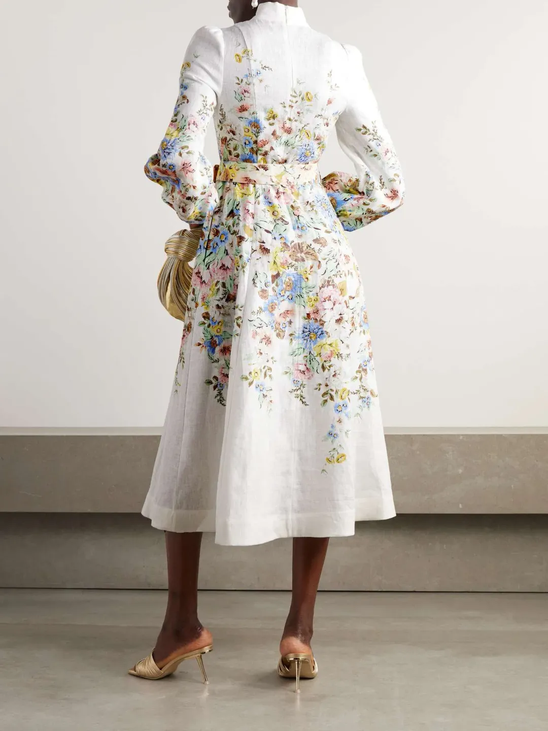 Zimmermann Matchmaker Belted Floral-print Linen Midi Dress Floral Size 3/Au 14 for rent on The Volte - main image