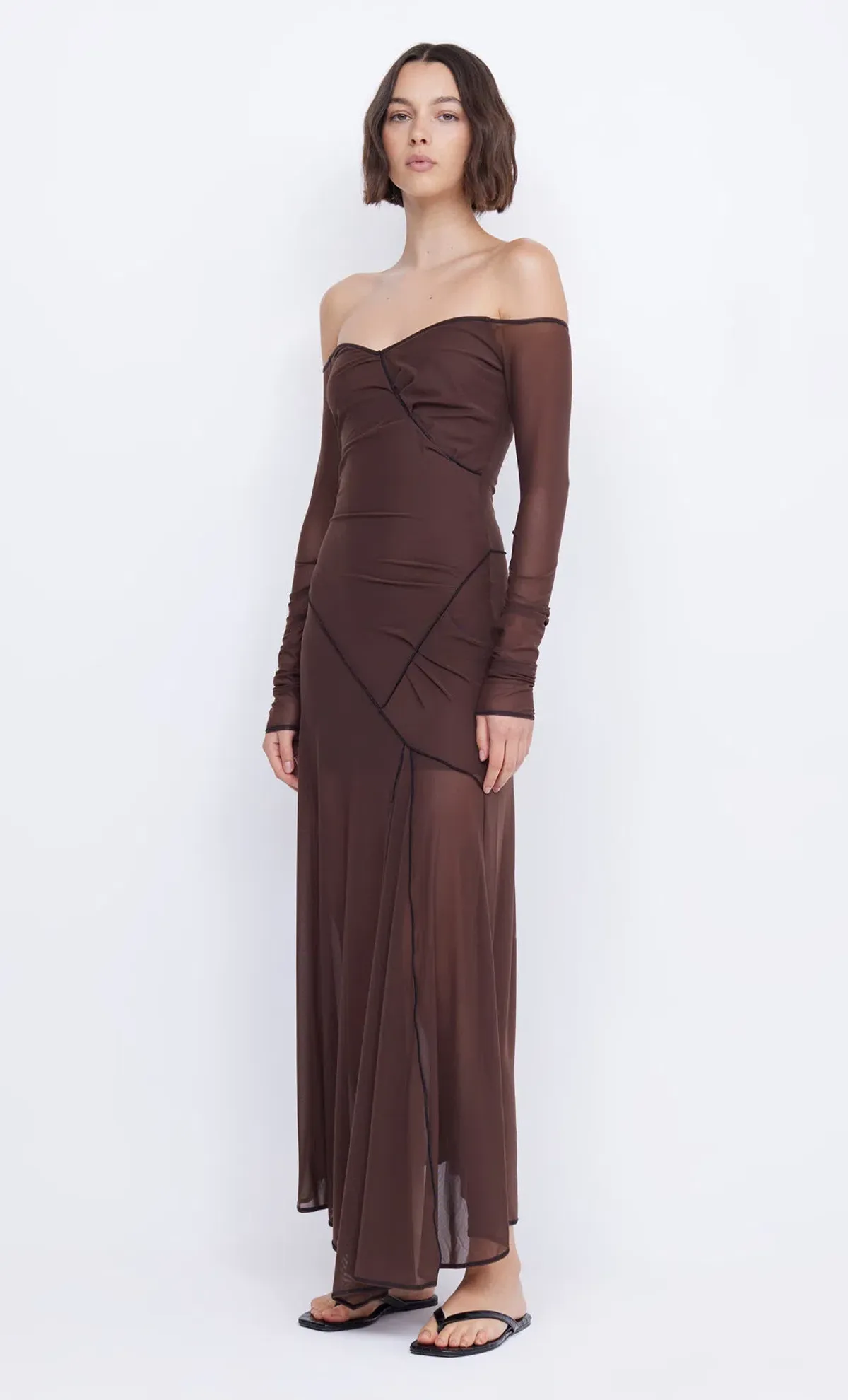 Bec & Bridge Isadora Long Sleeve Dress Chocolate/Black Size 8  for rent on The Volte - main image