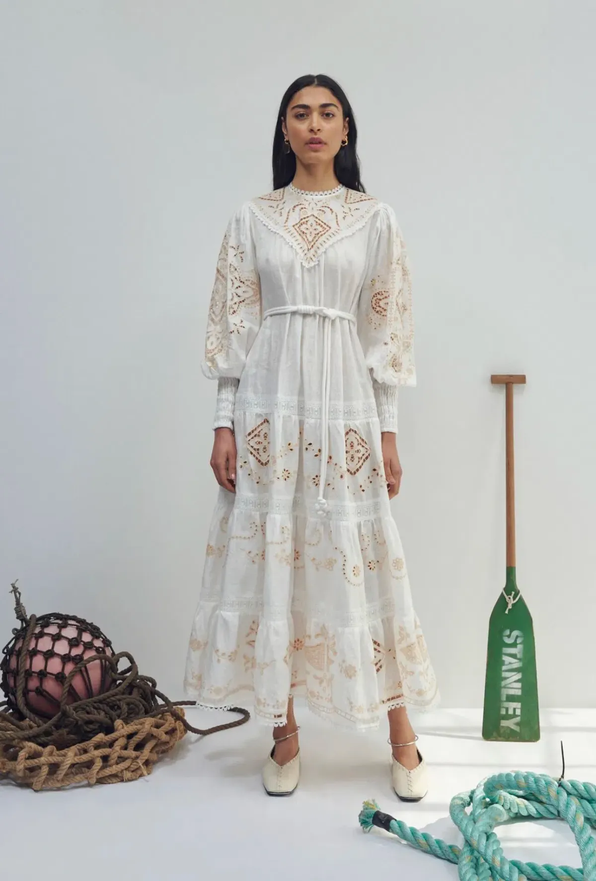 Alemais Embroidered Cecilia Midi Dress White Size AU 10  for rent on The Volte - main image