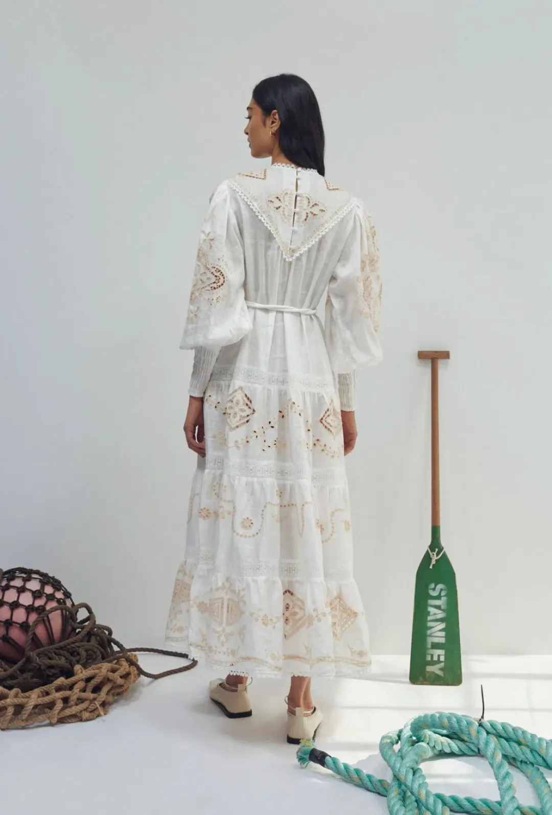 Alemais Embroidered Cecilia Midi Dress White Size AU 10  for rent on The Volte - main image
