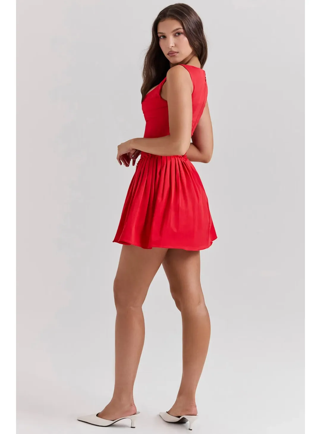 House of CB Scarlet Pleated Mini Dress Scarlet Size AU 8 for rent on The Volte - main image