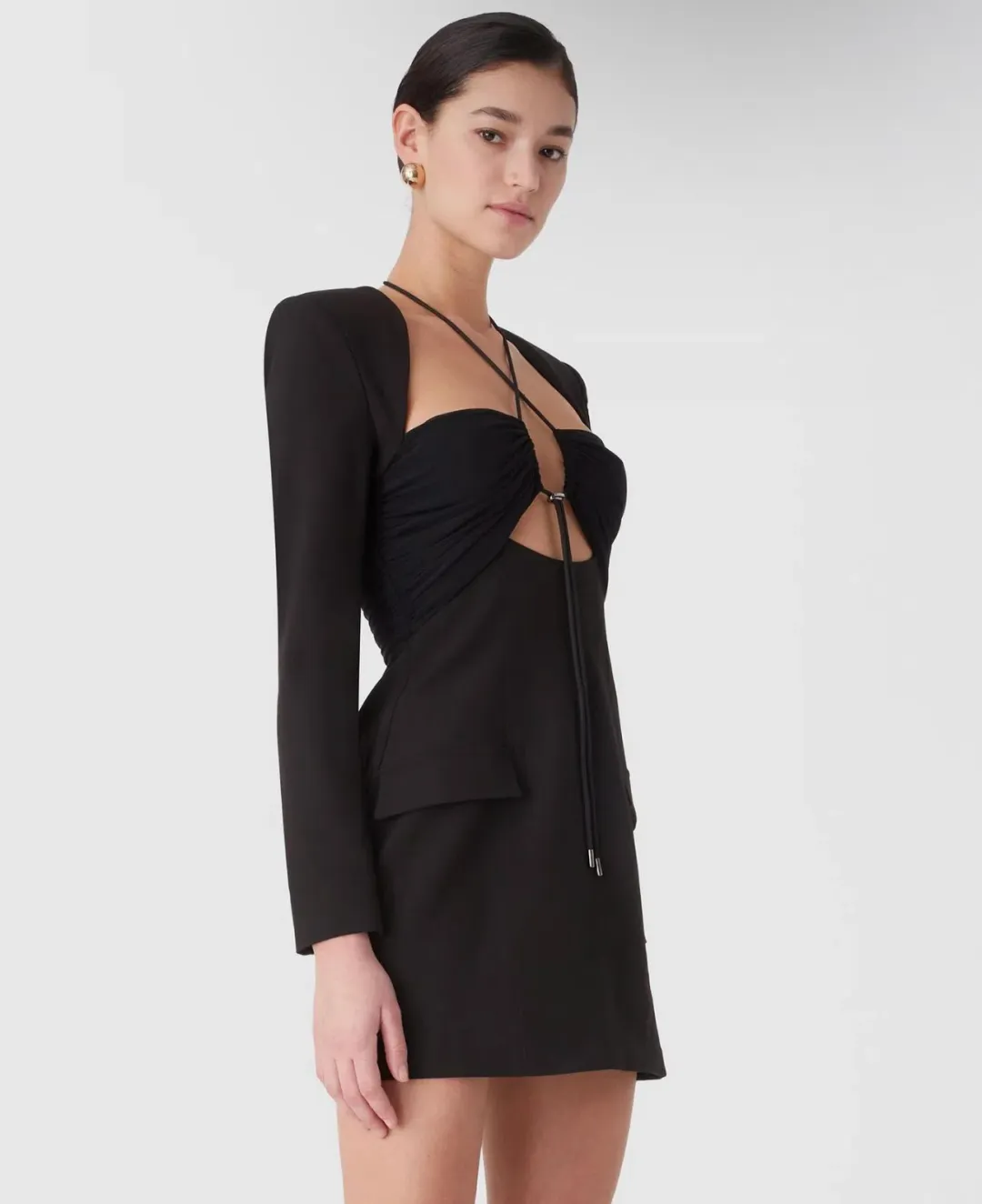Misha Solange Mesh and Tailoring Mini Dress Black Size 10 for rent on The Volte - main image